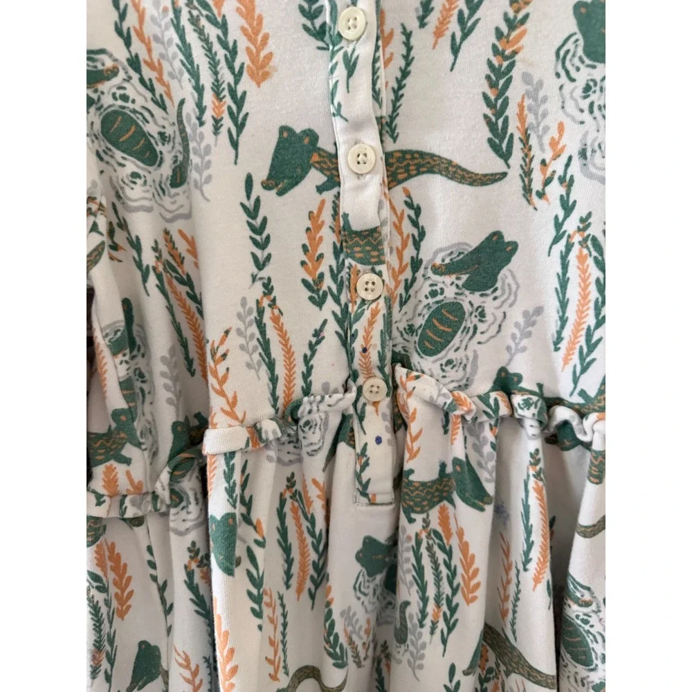 Kate Quinn Kids 6Y Organic Cotton Alligator Print Ruffle Empire Waist Dress